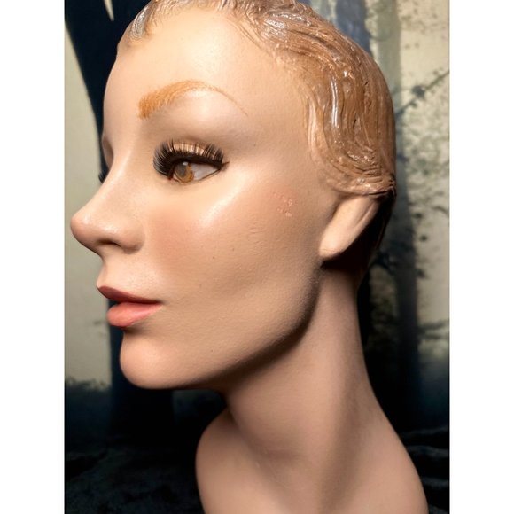 Antique 40s 50s Female Mannequin Head Bust Vintage Woman Hat Jewelry Scarf - Picture 7 of 9
